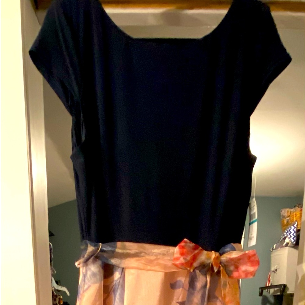 NWT, Prom Dress sz 16 Navy Blue top, Blush Pink floral skirt
